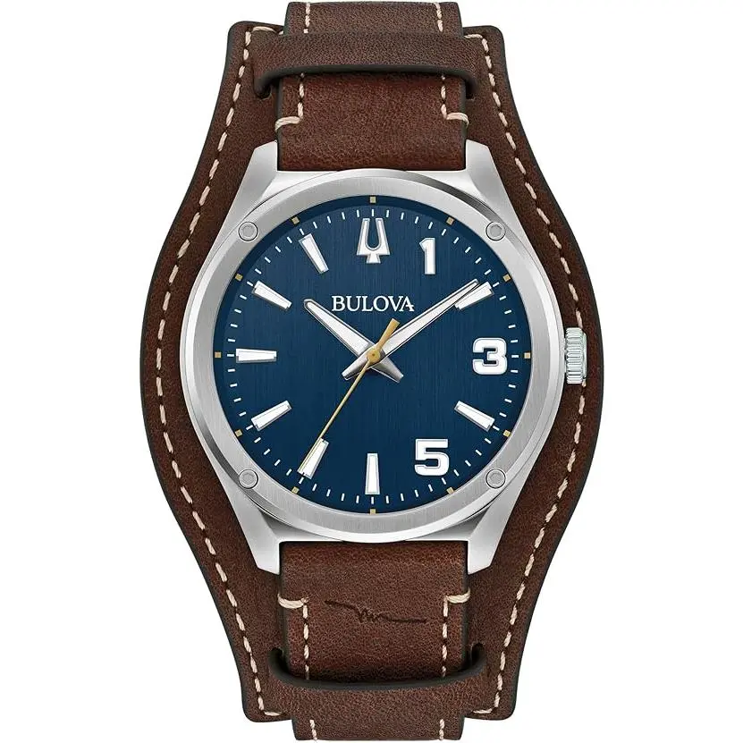 Bulova Marc Anthony Sport Quartz Men's Watch (96A313) - Leather Band, Buckle Closure, 30M - 50M Water Resistance, Captures the Spirit of Adventure, Arabic Numerals Display, Vintage, Sunburst Dial, Male Wear, Removable Strap, Casual Use, Round
