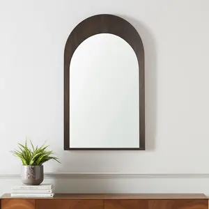360 Stand 48 in. Brown Solid Wood Arch-Framed Accent Mirror, Room Wall Decor with Clear Glass for Crisp Reflection, Mount
