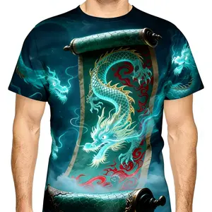 Men's Graphic T-Shirt, Unisex Oriental Dragon All-Over Print, Shortsleeve Polyester Streetwear