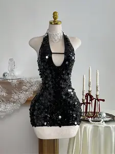 Women's Luxury Formal Party Dress with Contrast Sequins, Elegant Short Wrap Dress, Fashionable Chic Sexy Party Style, Slim-Fitting Gown, Formal Wear, Womenswear