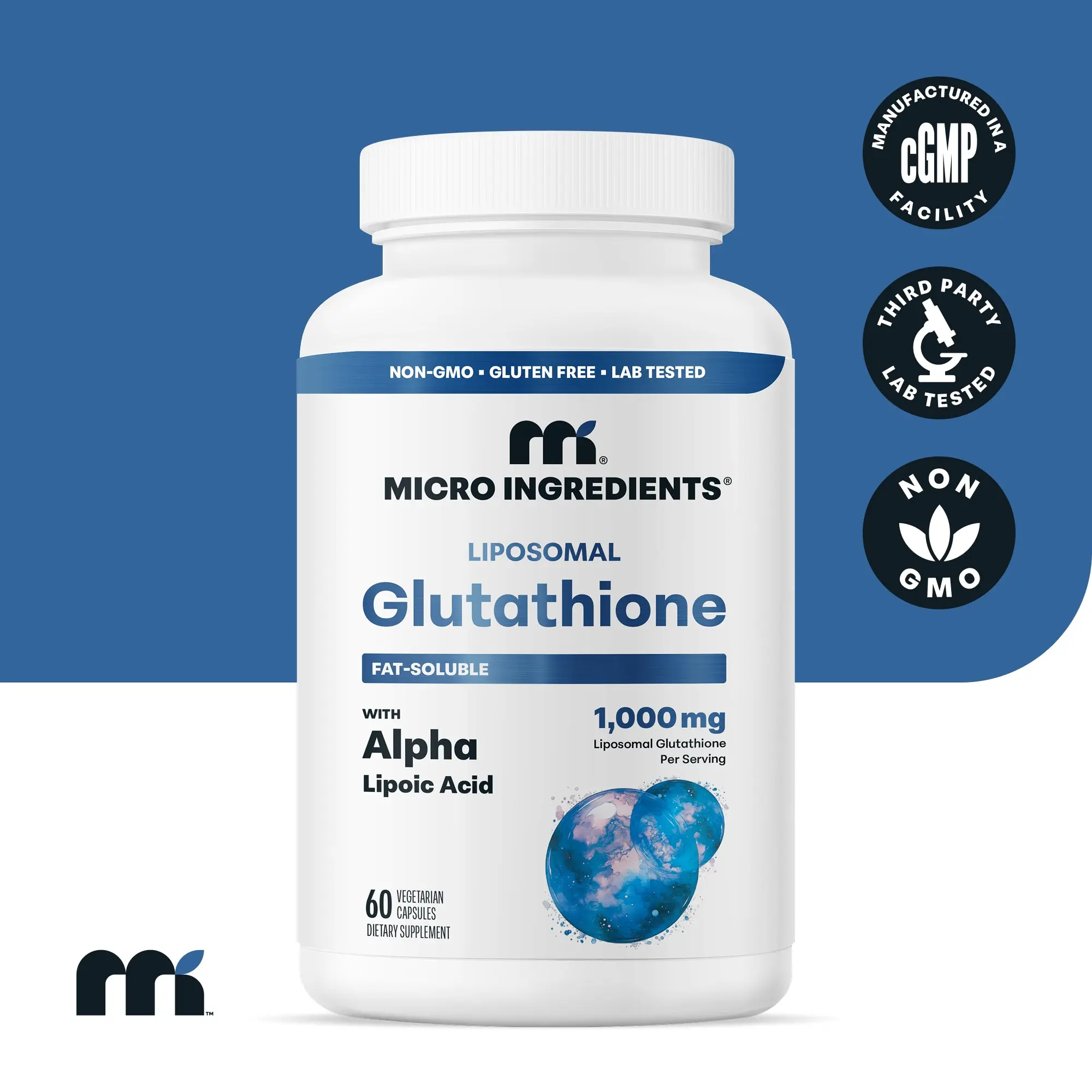 Micro Ingredients Liposomal Glutathione 1000mg with Alpha Lipoic Acid, 60 vegetarian capsules