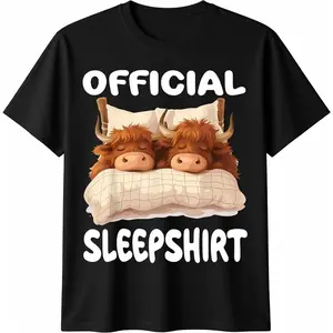 Scottish Highland Cow Official Sleepshirt Pajamas Nightgown Summer Casual Shortsleeve Cotton T-Shirt