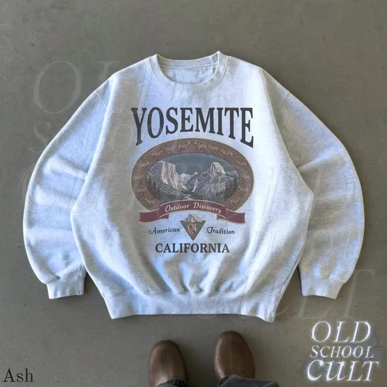 (Sale Off Up To 50%) Retro Yosemite National Park Sweatshirt, Vintage 90s California Wildlife Graphic Crewneck, Nostalgia Hiking Old School Gift, Trendy Looks, Full Color, For Men, For Women, Casual, Classic Fashion, Tee Print
