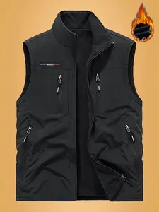 Autumn And Winter Men's Casual Fleece Vest, Thickened Warm Fleece Composite Stand Collar Cardigan Sleeveless Jacket Vest For Men To Keep Warm Outdoor In Winter