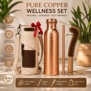 99.96% Pure Copper Water Bottle for Drinking,| Lab Tested|32 Oz |Leak Proof| Ayurvedic Pure Copper Bottle for Drinking Water|Copper Bottle With Canvas Carry Bag, Straw & Brush| Copper vessel For Yoga