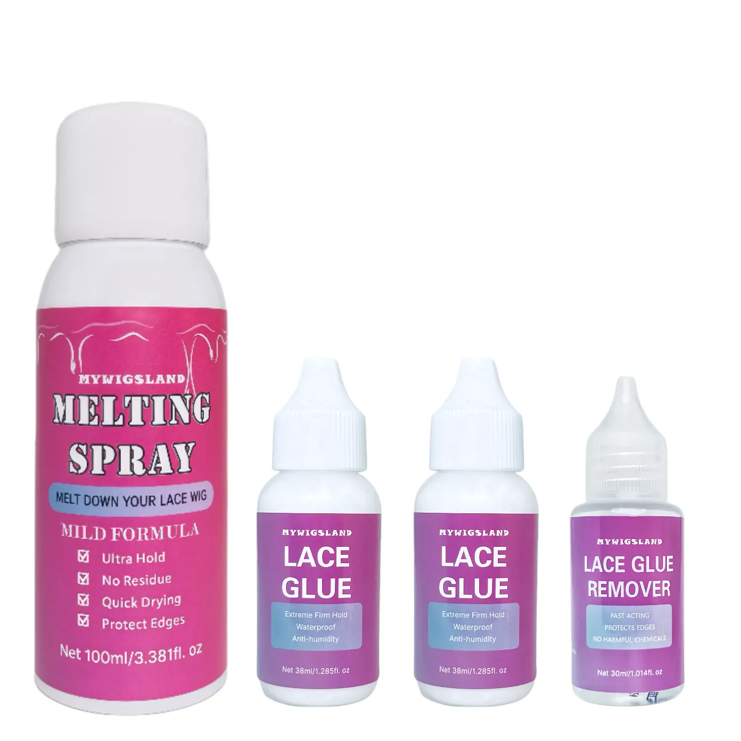 Mywigsland 4-Piece Lace Melting Spray Kit - Strong-Hold Glue, Remover for Lace Front Wigs, Seamless Closure & Natural Look, Lace Front Wig