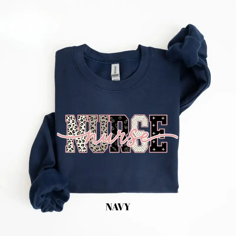 Gildan Coquette Nurse Sweatshirt, Pink Leopard Script Sweater, Cute Nurse Sweatshirt, Trendy Healthcare Pullover, Nurse Appreciation Gift