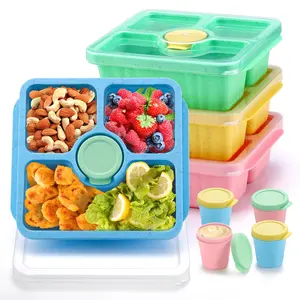 Bento Snack Box For Adults  Lunchable Meal Prep Container Reusable 4 Pack Divided Food Storage With Lids Stackable Lunch Sauce Cups Pastel