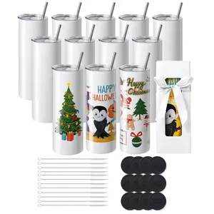 【Spotlight Day】VEVOR 12 Pack Sublimation Tumblers 20oz Skinny Straight, Stainless Steel Sublimation Tumblers Blank, Stainless Steel Double Wall Tumbler for Heat Transfer Customized Gifts with Lid and Straw, Gift Box Drinkware Flasks