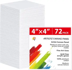 72 Pack 4x4inch Mini Canvas Boards Small Painting Canvas  Cotton Primed Acid Free Blank for Oil ,Watercolor, , Art Projects, Collage Art