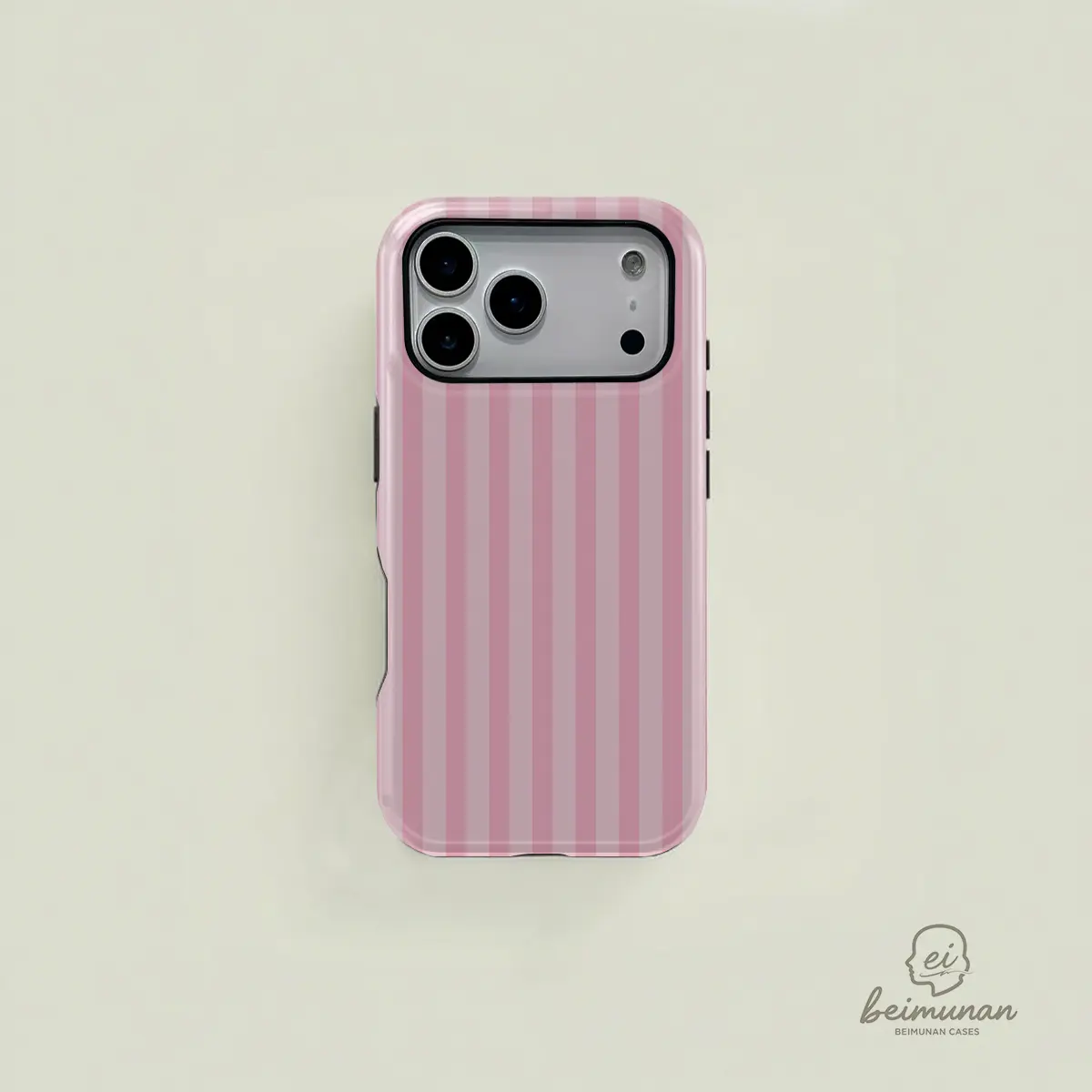 VICTORIA iPhone Case | Light Pink Striped, VS Inspired, Protective Premium Film 2 in 1 Phone Case - Durable, Shock Absorbing and Stylish Protection - Compatible with iPhone 17 16, 15, 14, 13, 12, 11, Plus, Pro, Pro Max, Perfect birthday gift for friends.
