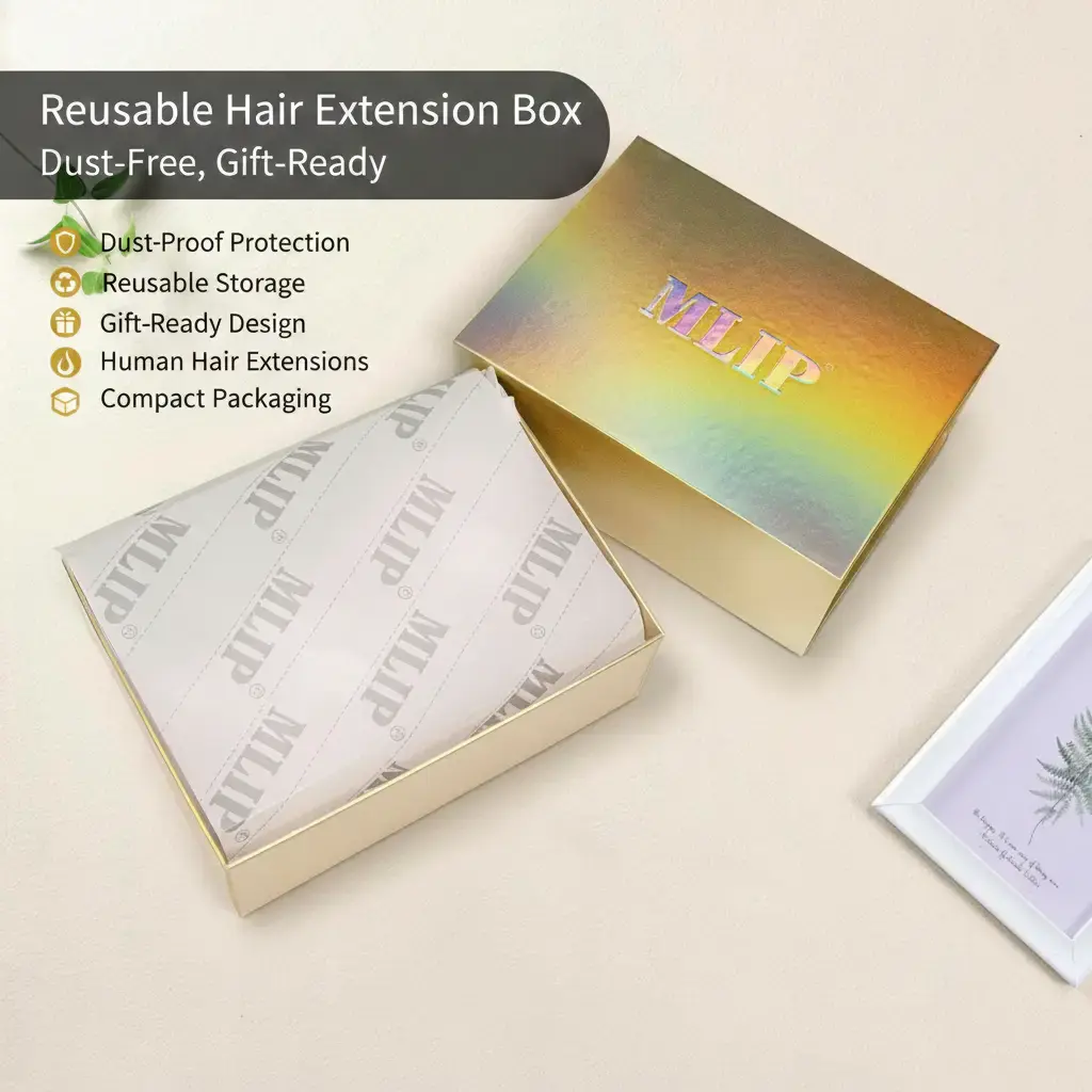 Mlip Luxury Hair Bundles Packaging Box - Eco-Friendly Durable & Elegant Material Wig Organizer for Wig Brands, Reusable Handle-Equipped Gift & Storage Box, Dustproof Perfect Presentation Solution for Human Hair Extensions, Retail, Durable And Elegant Mate