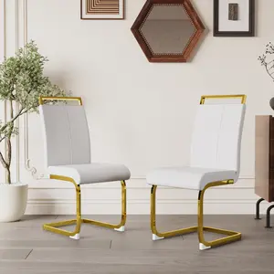 Modern kitchen Dining Chairs Set of 2, Side Dining Room Chairs with Golden Legs, Kitchen Chairs with Faux Leather Padded Seat High Back for Dining Room, Kitchen, Living Room chairs of tiktok
