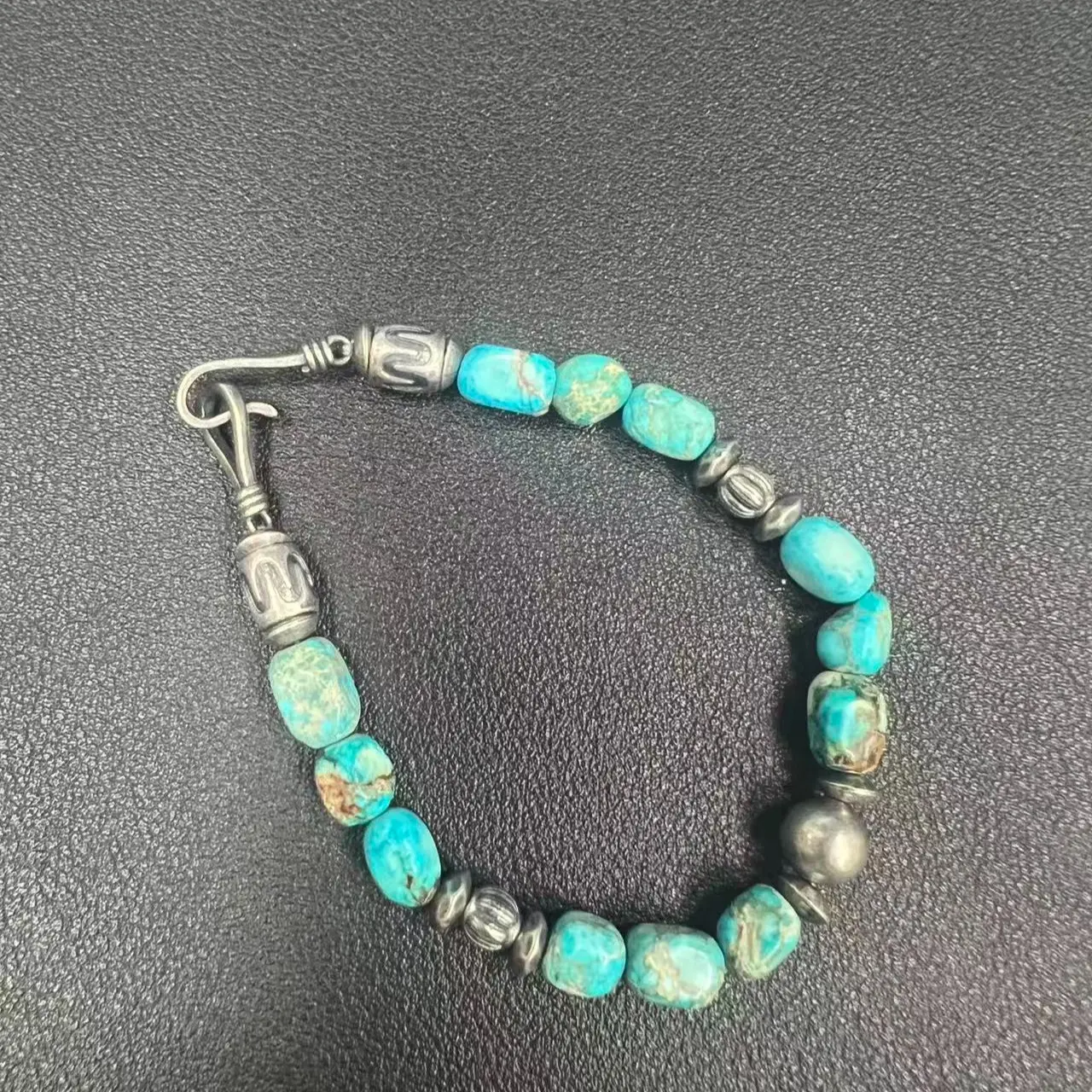 Vintage Natural Turquoise Bead Bracelet Handmade Retro Western Style Wrist Jewelry