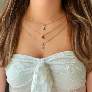 Personalized Stainless Steel Silver Layered 3 Pcs Birthstone Necklaces, Custom Birth Stones, Birth Flowers, And Initial