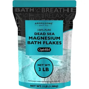 AROMASONG Organic Bath Salts - 3 lbs Resealable Pack, Raw Dead Sea Magnesium Chloride Flakes + OptiMSM Soaking Salt, Natural Mineral Body Care for Muscle Relief & Soothing Effects