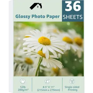8.5x11 Photo Paper, Glossy Photo Papers 36 Sheets, 8.5 x 11 Inkjet Printer Photo Paper for Dye Ink, 200 GSM