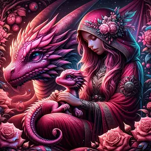 1PC 50X50CM(20X20 inch) DIY 5d Diamond Painting Vibrant Colors rosy dark dragon with priestess DIY Embroidery Mosaic Art for Adults Gift, Diamond Art Kits, Pictures Of Rhinestones, Mosaic Crafts Kit,Home Decor Gift