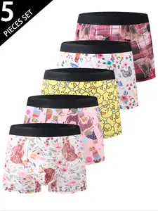 Men's High Elasticity Underwear Set, Comfortable Mid-Waist Design, Fashion Animal Print Pattern, All-Season Fitted Style, Stretchy Boxer Briefs