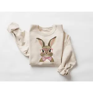 Cute Easter Bunny Sweatshirt, Easter Rabbit Sweater, Easter Bunny Hoodie, Easter Gift for Mom, Kids Easter Sweatshirt, Retro Bunny Shirt