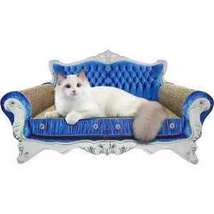 Luxury Cardboard Cat Scratcher Sofa Bed, Couch Shaped Cat Scratching Board, Cat Scratch Lounge with Catnip, Cat Scratcher for Indoor Cats