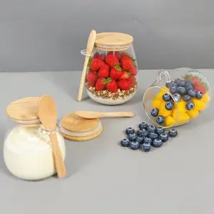 Set of 1/2/3/4 Round Glass Storage Jars, Bamboo Lids, Kitchen Organizer Containers, Coffee, Spices, Oats, Candy, Biscuits, Fruit Salad, Glass Mason Jar