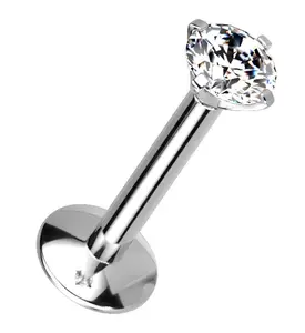 Clear CZ Prong Labret Stud (Convex Disk)