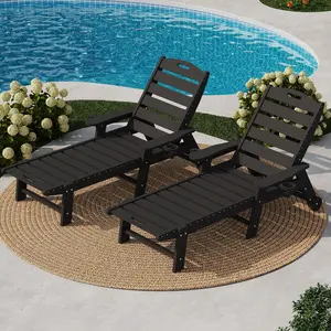 Pool Lounge Chair with Wheels, Oversized 5 Position Adjustable Chaise, Rolling Outdoor Patio Sunbathing Relaxation Chair
