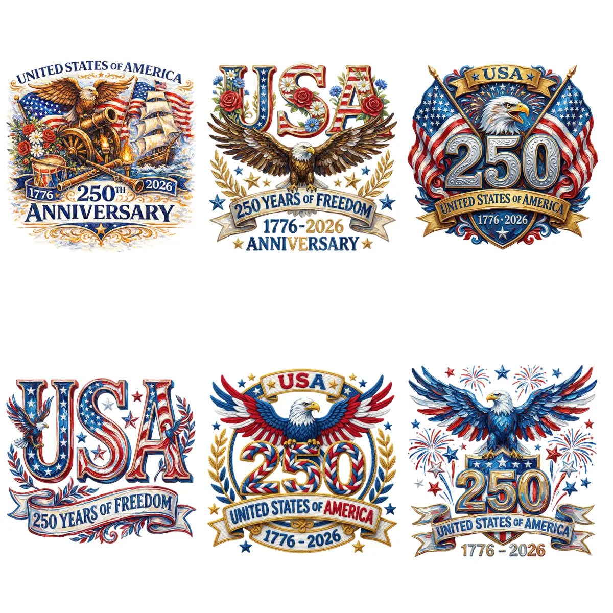 6 PCS/Set American Patriotism 250th Anniversary Collage Iron-On Patch - 22cm/8.66in Washable Heat Transfer Sticker, American-Themed Multi-Design Printed Star-Themed DIY Decorations for Clothes, Throw Pillow, American-Themed Diy Decorations