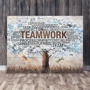1 Piece Wooden Frame Canvas Painting Drawpro Teamwork Tree Inspirational Canvas Poster Office Inspirational Quotes Print Painting Office Bathroom Living Room Decoration Inspirational Quotes Wall Decoration With Frame Ready to Hang Great Gift