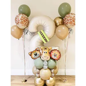40 pieces new jungle retro animal balloons for kids birthday number 12345  party decoration set with digital columns Tiger Lion
