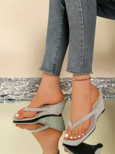 Women's Wedge Backless Sandals, Square Toe Open-Toe Thick Sole Flip Flops, Vacation Style Heel Boost Casual Shoes, Comfortable Summer Footwear