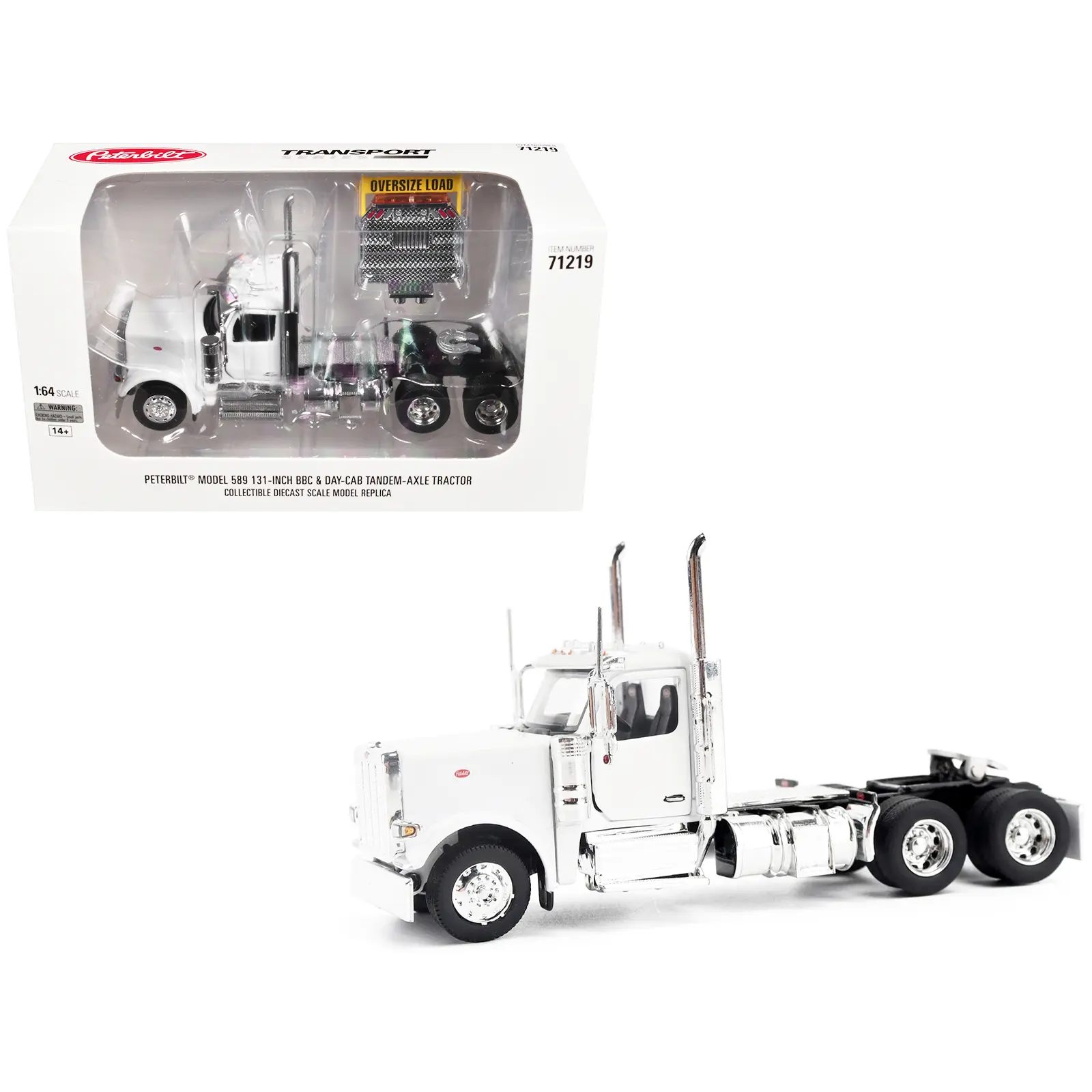 Peterbilt 589 Tandem-Axle Legendary Package Truck Tractor with 58" Sleeper White "Transport Series" 1/64 Diecast Model by Diecast Masters