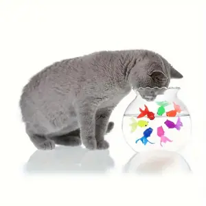 Interactive Floating Fish Cat Toy, Durable Plastic No Battery Swimming Aquarium Play, Color Changing Multi-Color Bowl, Easy Clean Water Toy