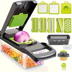 16-Piece Random Blade Set, Multi-Functional Vegetable Slicer and Dicer, Interchangeable Blades, Quick Meal Prep, Includes Container