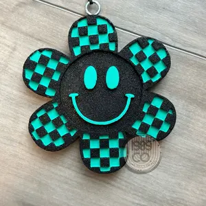 Checkered Smiley Face Flower Car Freshie - Refreshing Aroma for Your Car