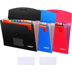 3 Pack 13-Pocket Expanding File, Plastic Expandable File Folder with Pockets, Accordion Organizer Folder - Black&Blue&Red