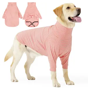 Thin pajamas for dogs in four seasons, both male and female styles, striped sportswear for pets, lightweight T-shirts for Labrador Retrievers and Australian Shepherds, featuring the front legs