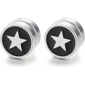 10MM   Circle Stud Earring Steel with Black Enamel, Non- Cheater  Ear Gauges