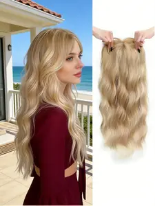 💃 Get Gorgeous Hair Fast! 22 Inch Blonde Wavy Hair Topper with Fringe. Clip-in easily, no damage. Premium synthetic hair adds lush volume – Rock any outfit with confidence!