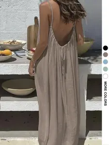 New Plus Size Backless Loose Long Home Dress, Sleeveless Vacation Style, Women's Casual Summer, Comfortable and Stylish