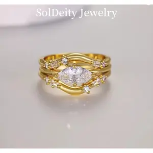 3-in-1 Fashion Luxury High Carbon Gemstone Marquise 6*12mm Ring Oval Cut Engagement Bridal Set for Women Classic Design Hypoallergenic Gift
