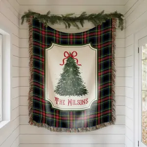 Personalized Christmas Blanket Family, Christmas Gift, Family Name Blanket for Xmas, Christmas Woven Blanket, Xmas Decoration Family Gift