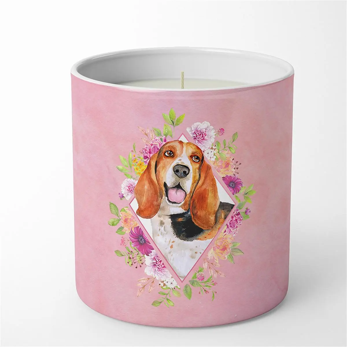 212 MAIN 10oz Hand-Poured Basset Hound Flower Decorative Soy Candle - Strong Wax, Reusable Jar Container with Wick, Home Decor Supply, Room Freshener