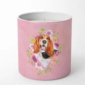Carolines Treasures  10 oz Basset Hound Pink Flowers Decorative Soy Candle