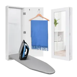 Ivation Wall-Mounted Ironing Board Cabinet with Mirror, Foldable Ironing Storage Station for Home, Apartment, Easy-Release Lever, Garment Hooks, White