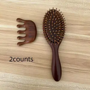 Wooden Anti-static Hair Comb & Scalp Massage Comb Set, 2 Counts/set Sandalwood Heatless Hair Styling Tool, Hairdressing Combs, Straight & Curl Hair Comb, Brush