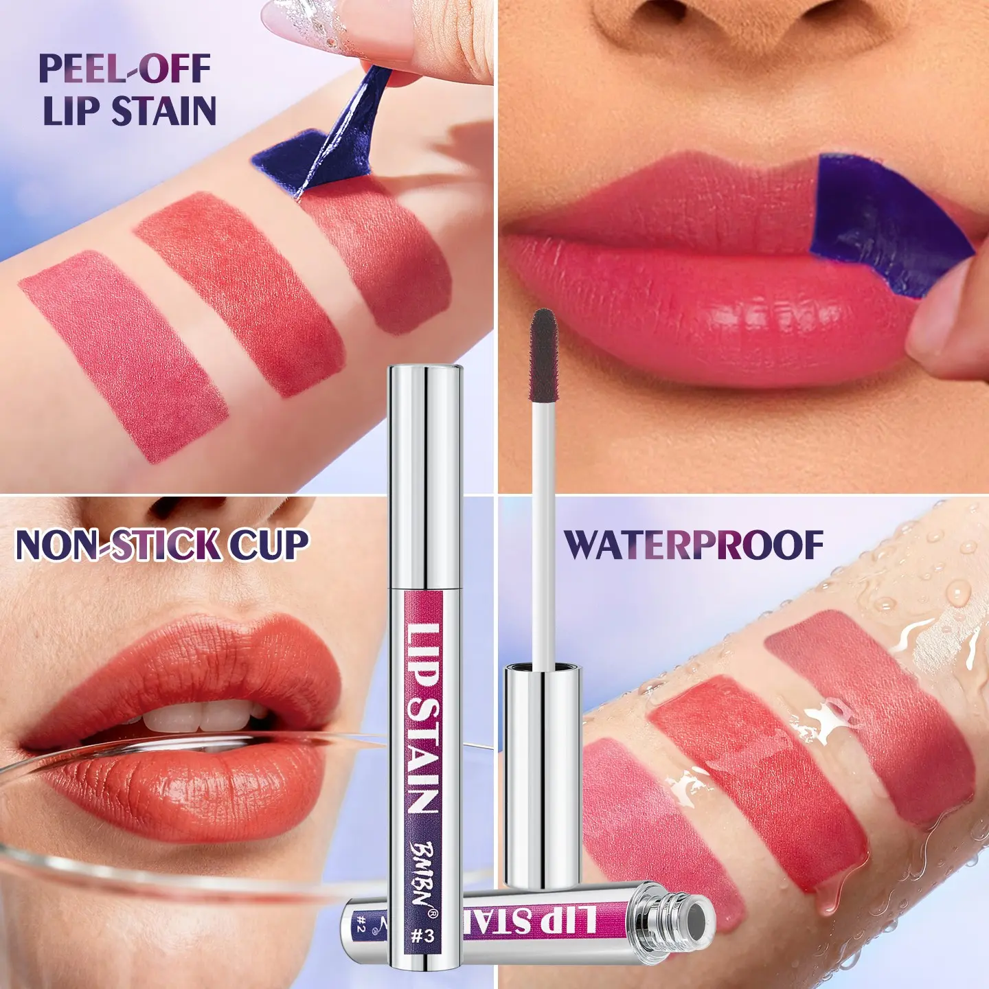 Multi-tone peel-off lip gloss, lipstick, and Moisturizing Lip Tint, with rich color, long-lasting and vibrant, easy to apply and remove, non-transfer, suitable for all skin tones to create elegant and fashionable makeup, portable travel cosmetic.