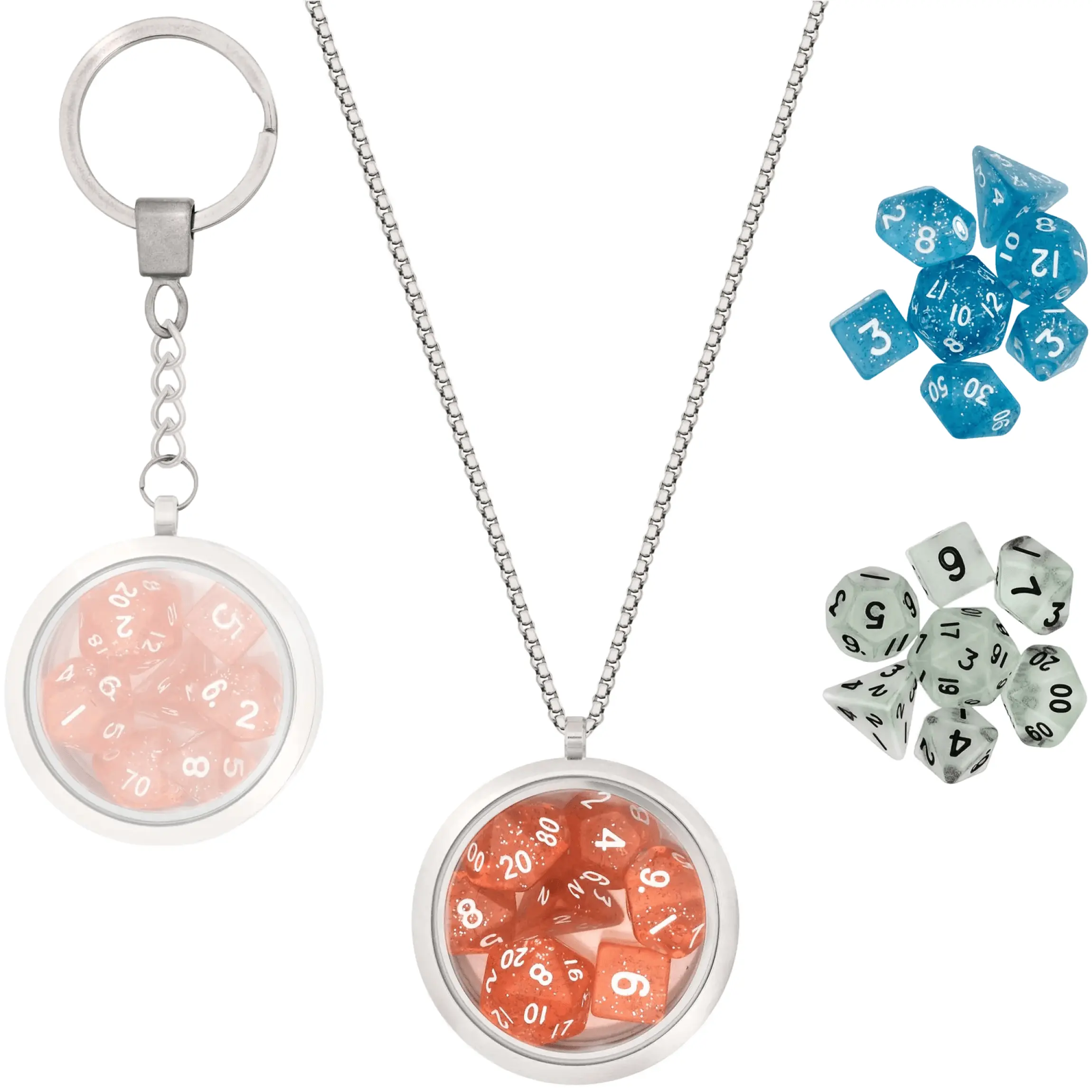 LYNX Mini Dice Locket Hanger w/ Chain and Keychain inc. 3 Mini Dice Sets! For RPGs like Dungeons & Dragons (D&D), Pathfinder | DM & Players