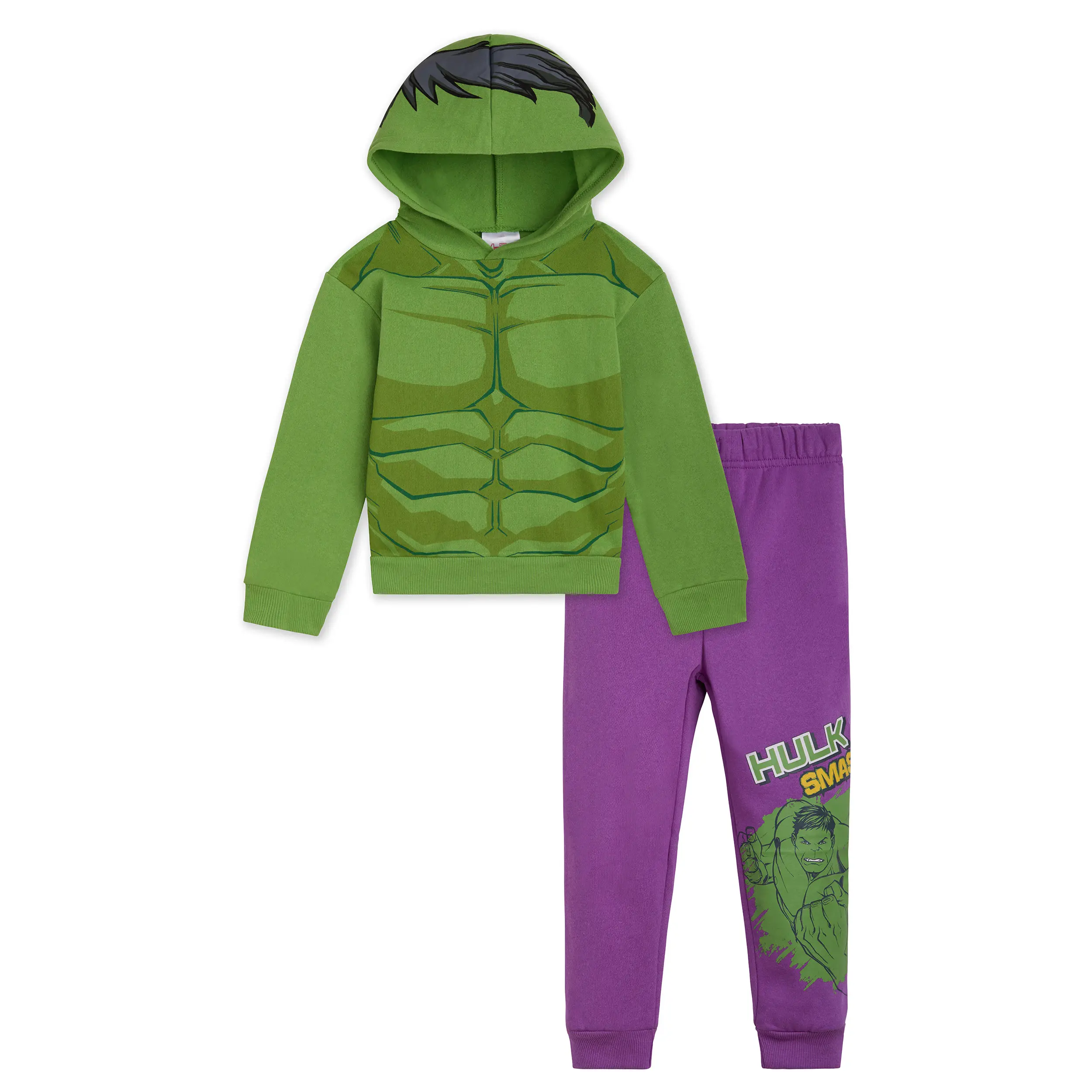 Marvel Avengers The Hulk Boys' 2-Piece Graphic Hooded Sweatshirt and Joggers Outfit Green Purple Toddler to Big Kid